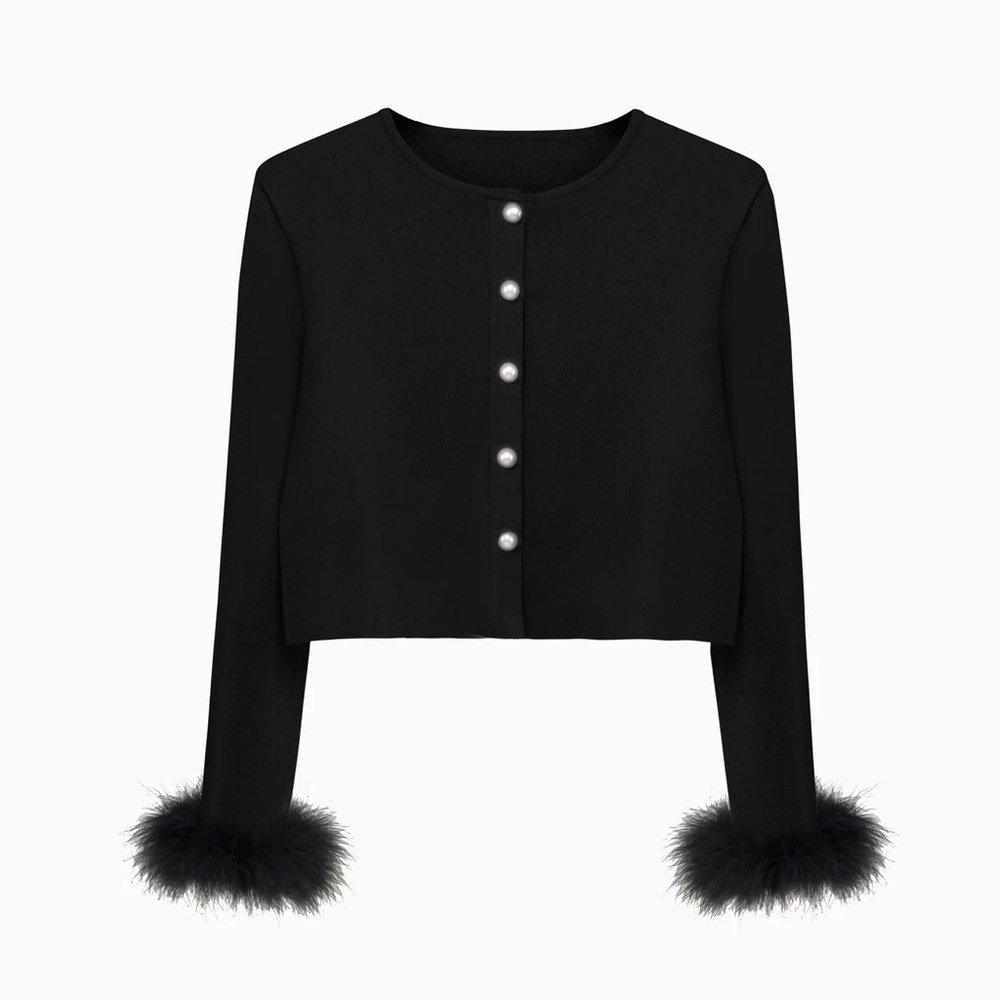 Sleeper Black Knitted Cardigan with Detachable Feathers